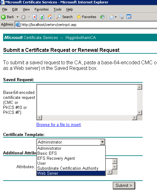 Microsoft Certificate Authority Server